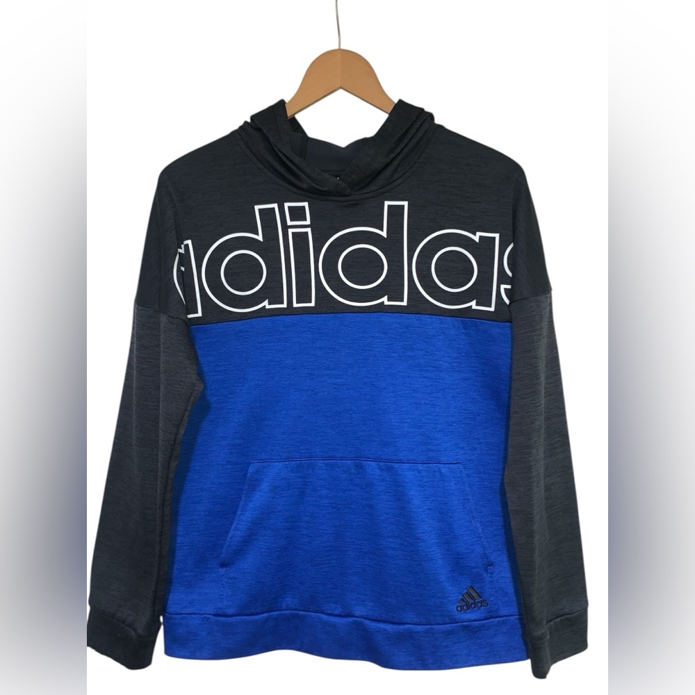 Adidas - Boys Hooded Sweatshirt Hoodie Blue/Black Size XL
